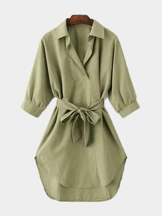 Womens Khaki V-Neck Dresses