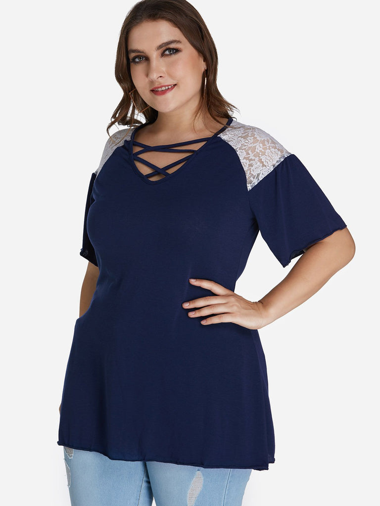 Ladies Dark Blue Plus Size Tops