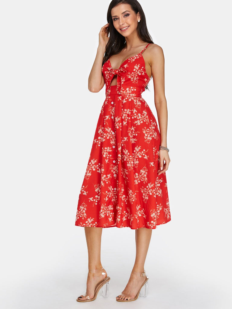 Ladies Red Floral Dresses