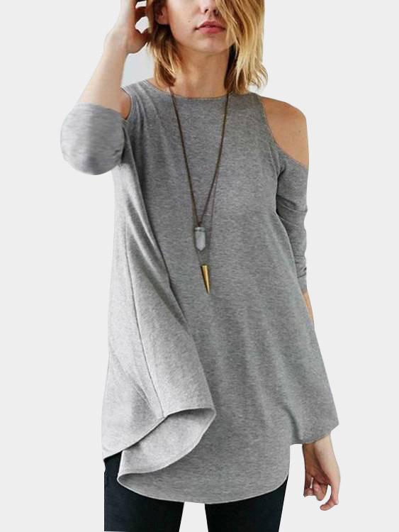 Plain 3/4 Sleeve Irregular Hem Top