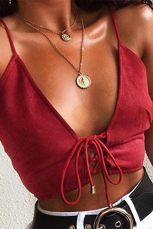 Red V-Neck Sleeveless Beach Top