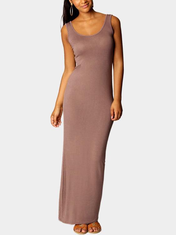 Scoop Neck Sleeveless Plain Maxi Dresses