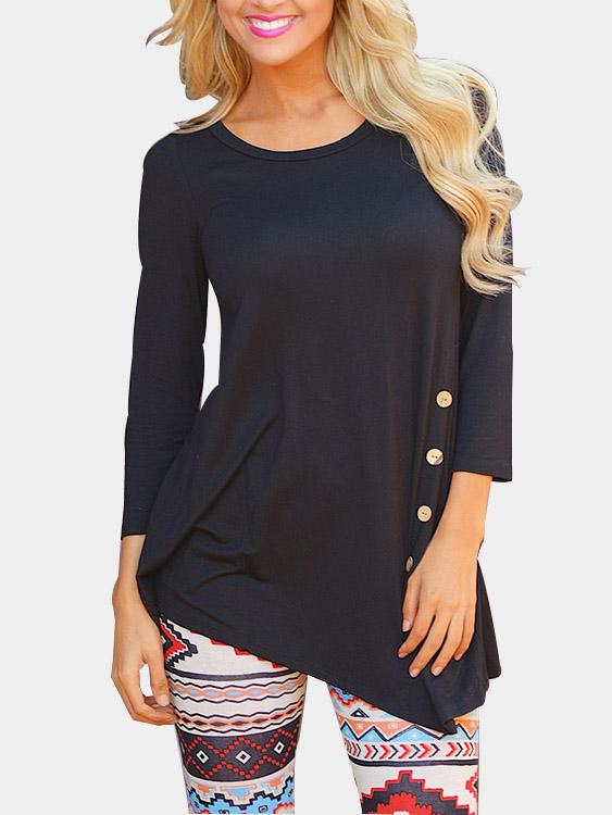 Plain Long Sleeve Round Neck Tees
