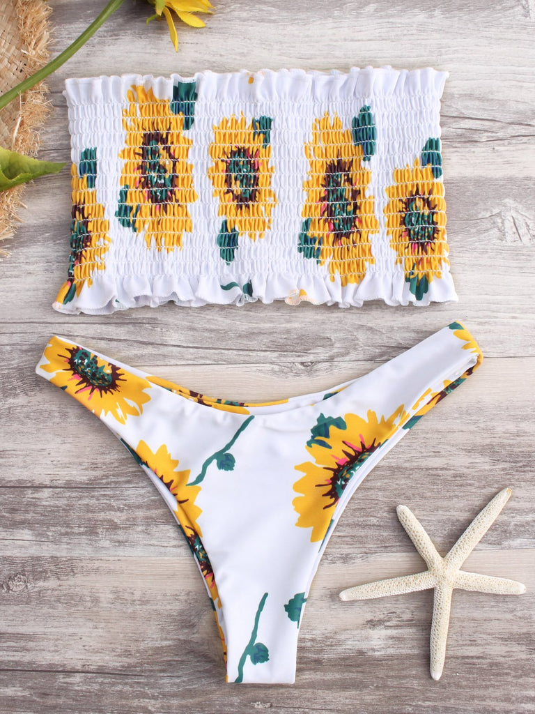 Strapless Floral Print Bikinis
