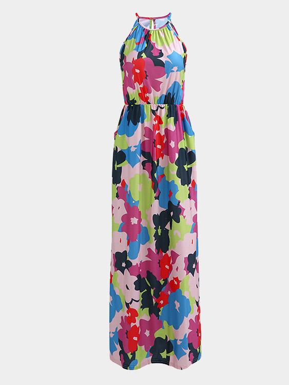 Halter Sleeveless Floral Print Maxi Dress