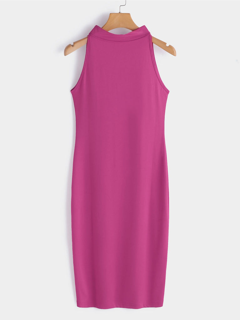 Perkins Collar Sleeveless Plain Bodycon Dresses