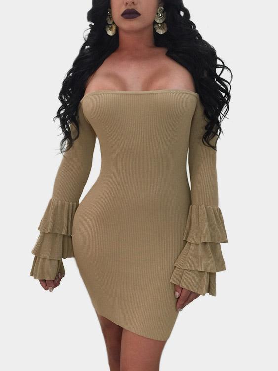 Apricot Off The Shoulder Long Sleeve Bodycon Dresses