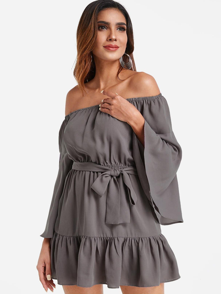 Ladies Grey Off The Shoulder Dresses