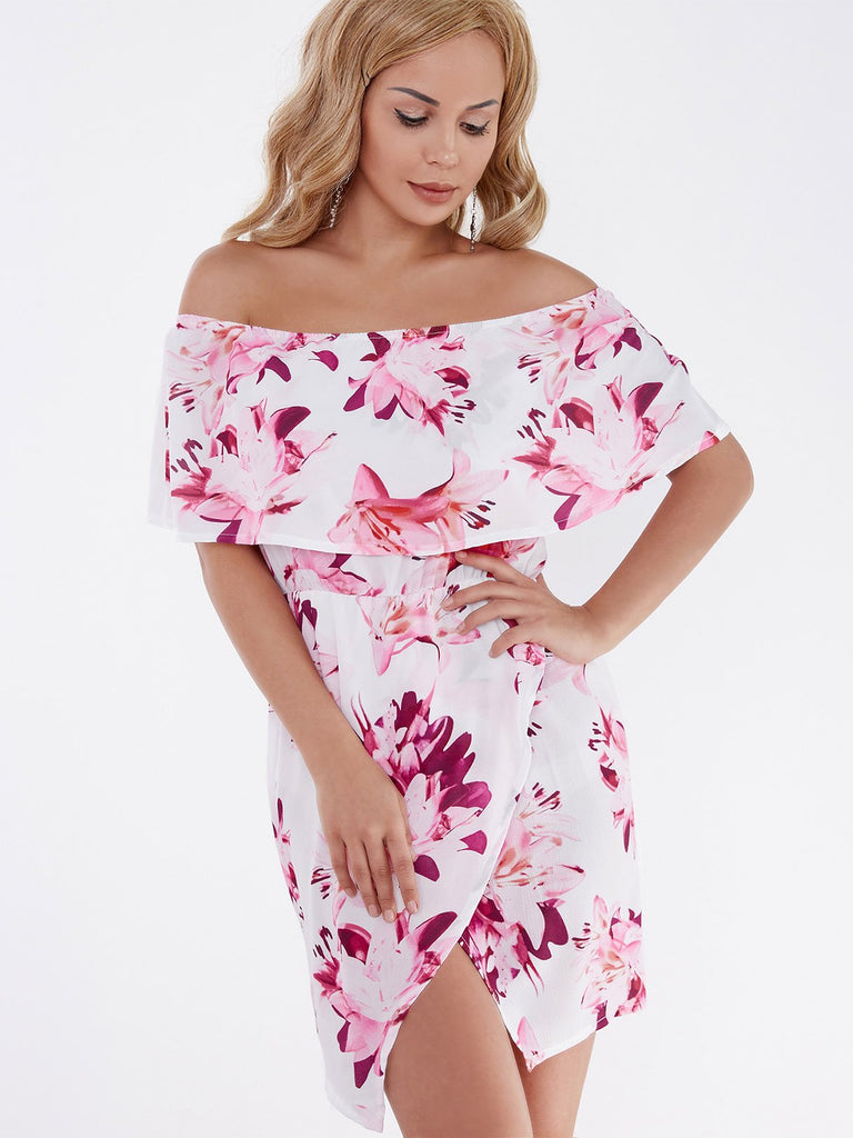 Floral Print Tiered Slit Hem Dresses