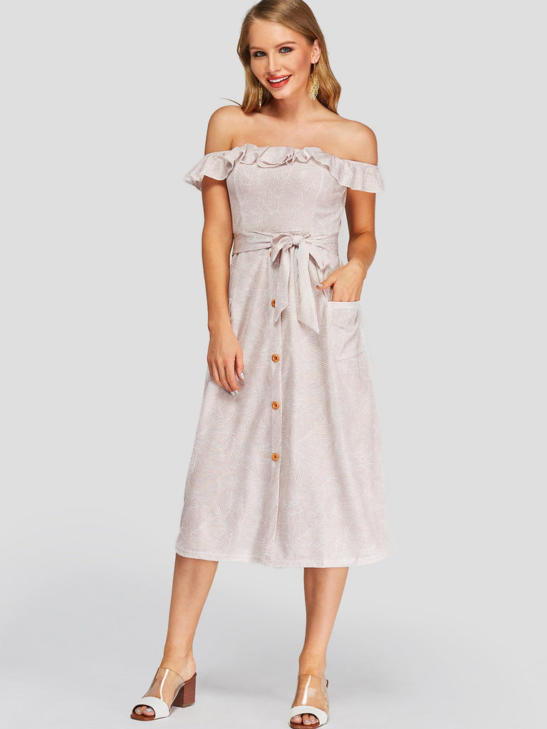 Womens Apricot Off The Shoulder Dresses
