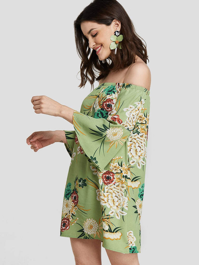 Ladies Green Floral Dresses