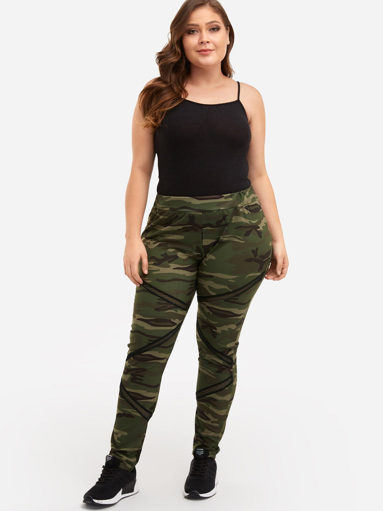 Camouflage Camo Plus Size Mesh Inset Leggings