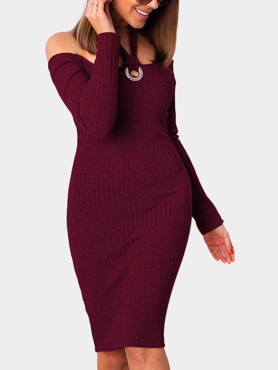 Halter Off The Shoulder Long Sleeve High-Waisted Dresses