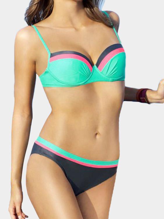 Green V-Neck Sleeveless Two Piece Bikinis