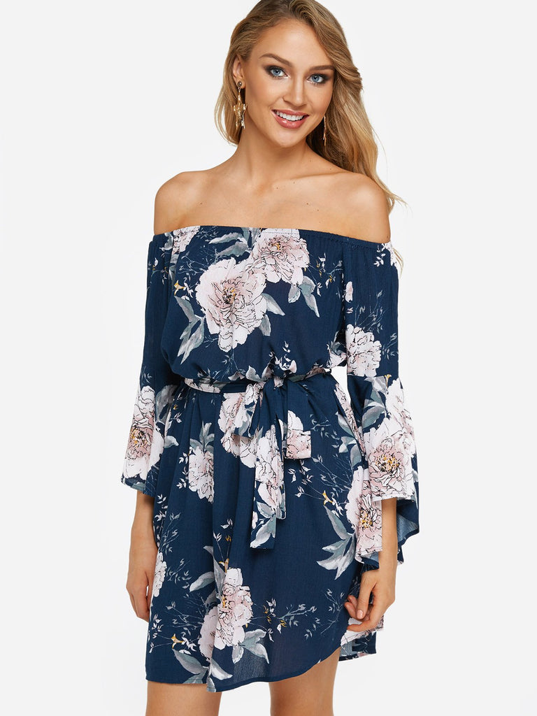 Ladies Navy Floral Dresses