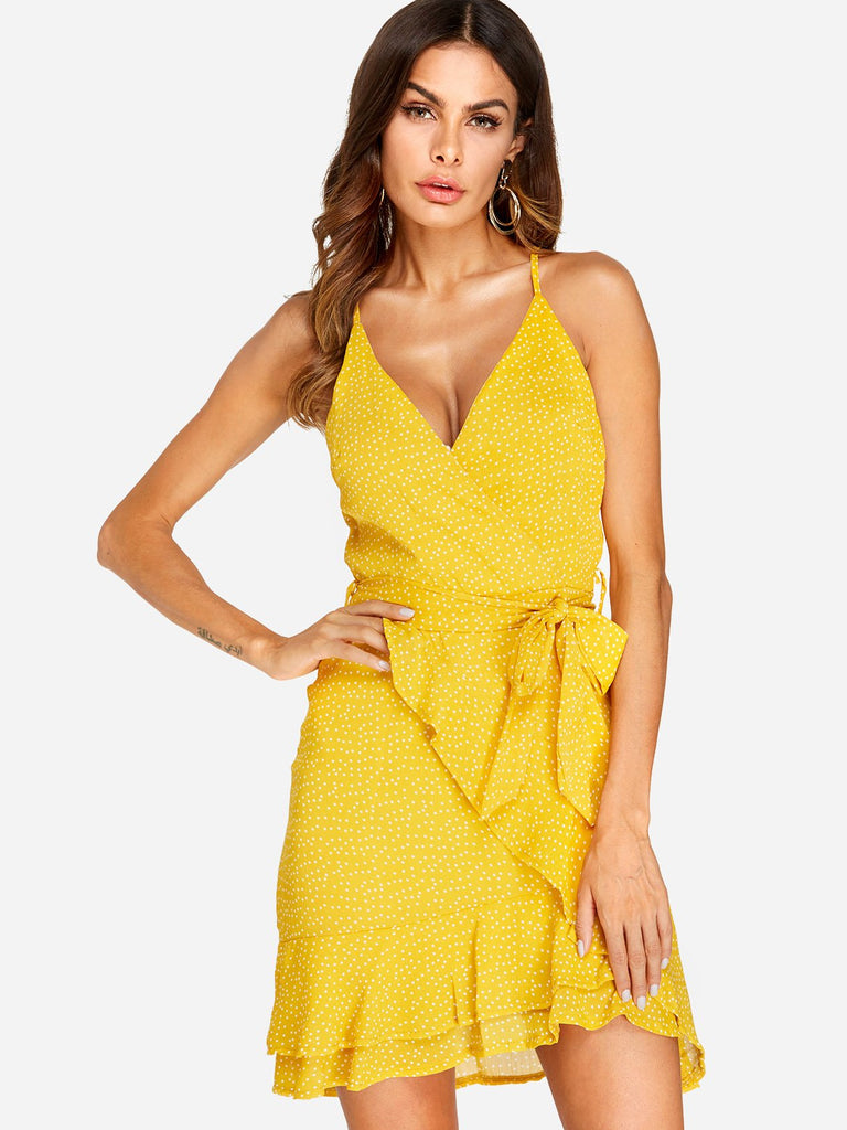 Ladies Yellow V-Neck Dresses