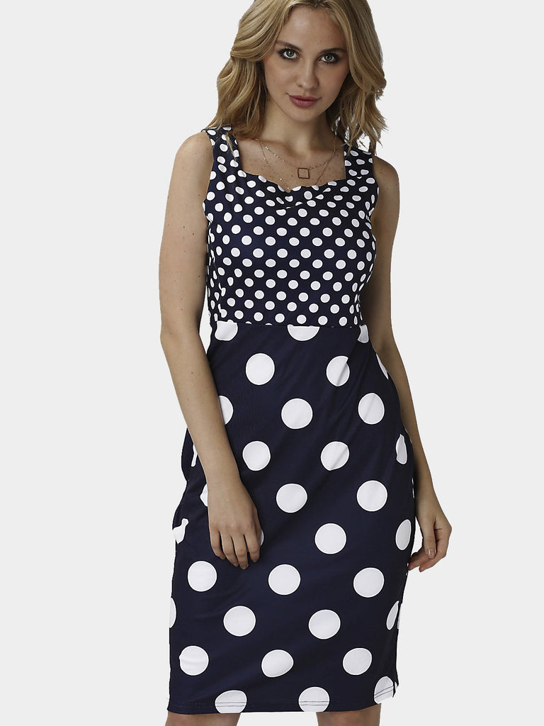 Round Neck Sleeveless Polka Dot Backless Dresses