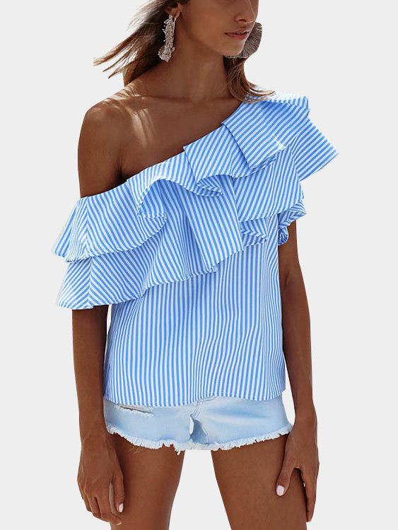 One Shoulder Stripe Tiered Top