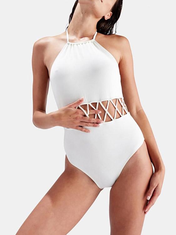 Halter Hollow Tie-Up Sleeveless Bikinis