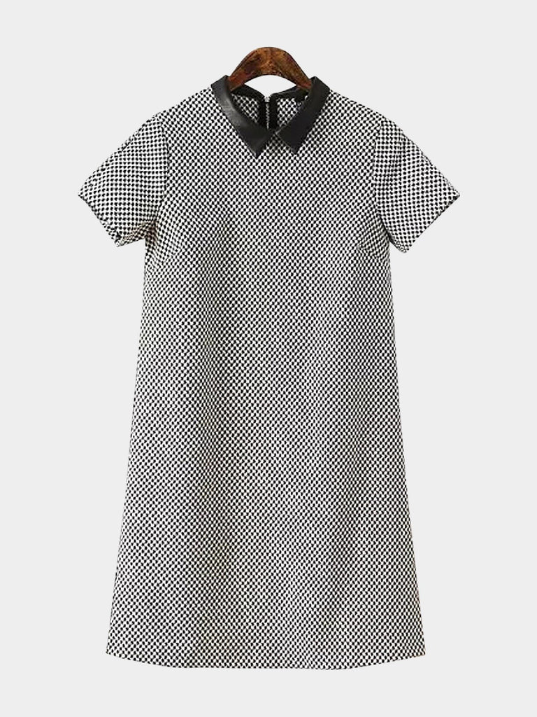 Grid Classic Collar Short Sleeve Grid Zip Back Shirt Dress
