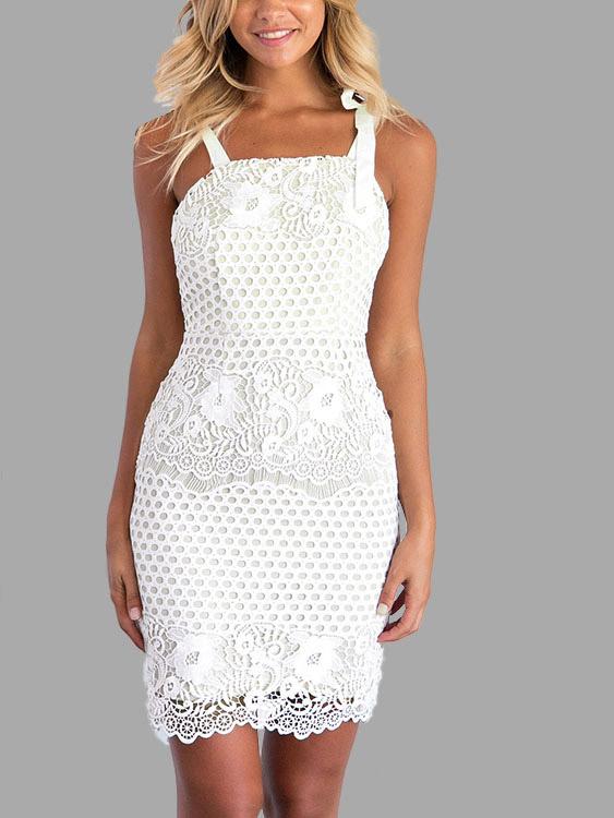 Fashion White Sleeveless Lace Mini Dress