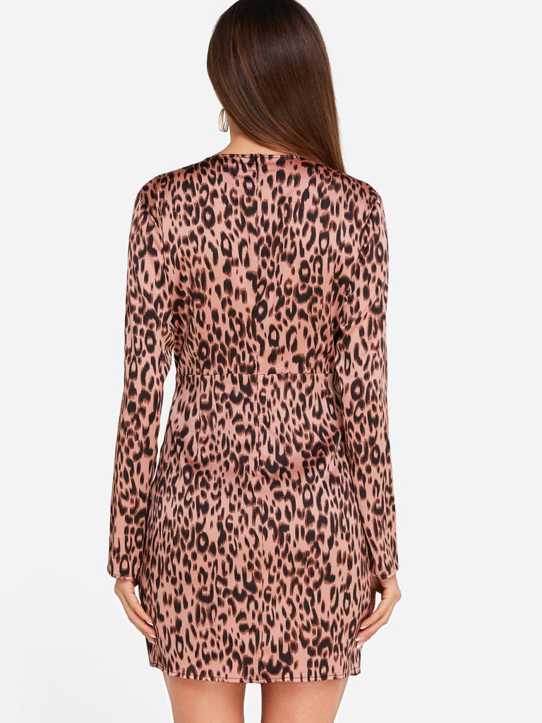 Womens Leopard V-Neck Dresses