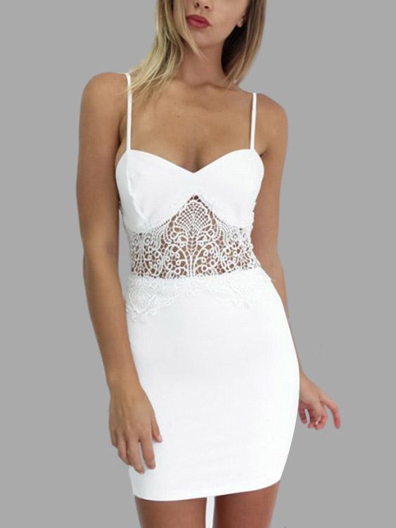 White V-Neck Sleeveless Lace Bodycon Mini Dresses