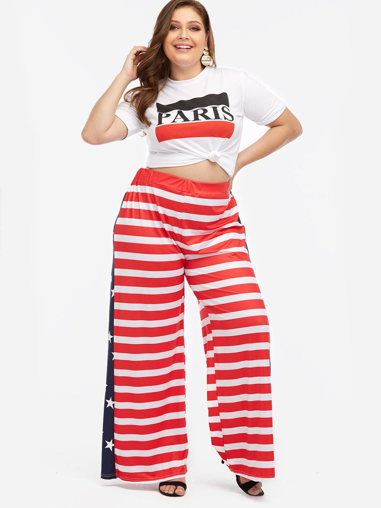 Plus Size Stripe Wide Leg Pants