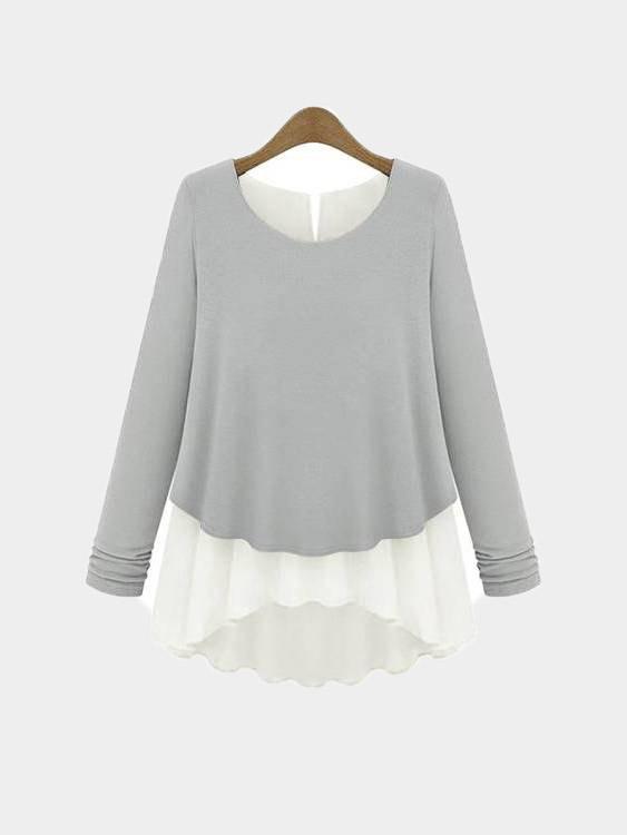 Button Back Round Neck Long Sleeves Blouse