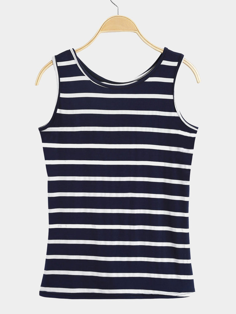 Round Neck Stripe Sleeveless T-Shirts