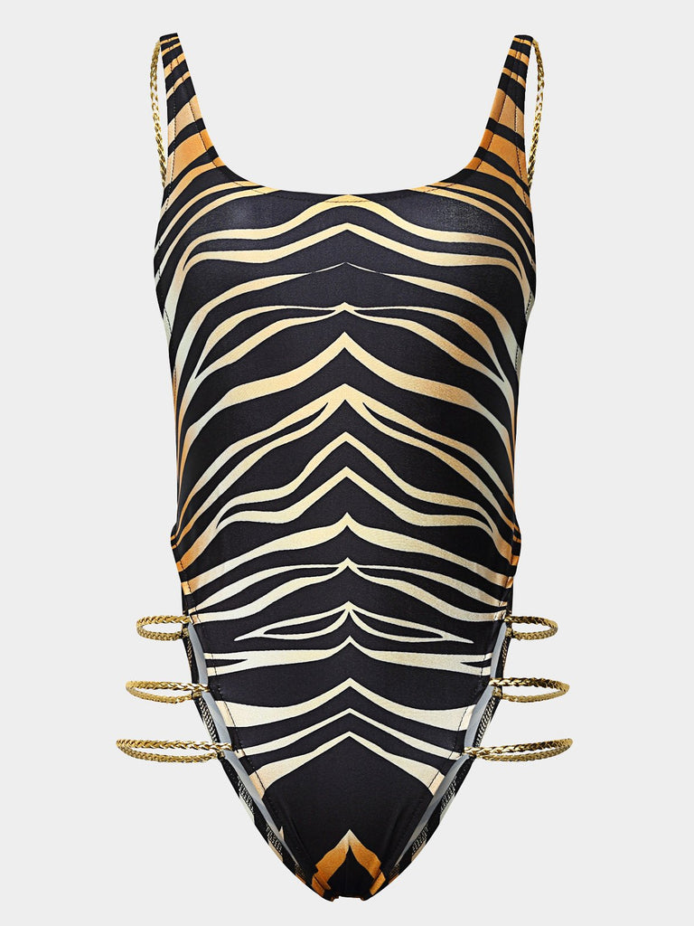Black Sleeveless Leopard Backless One-Pieces