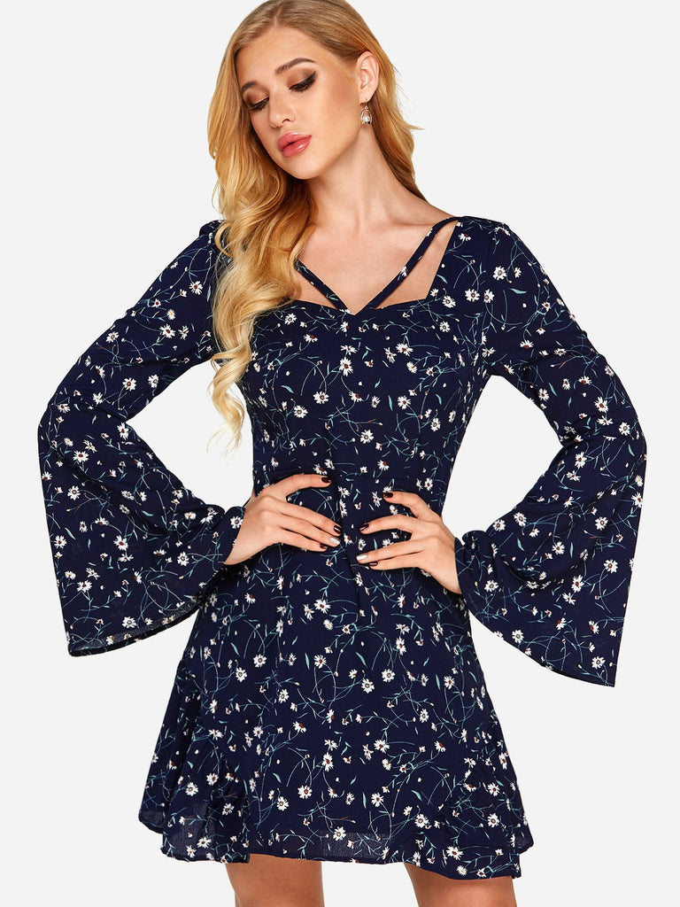 Womens Navy Floral Dresses