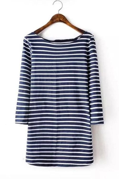 Round Neck Stripe Half Sleeve Navy T-Shirts