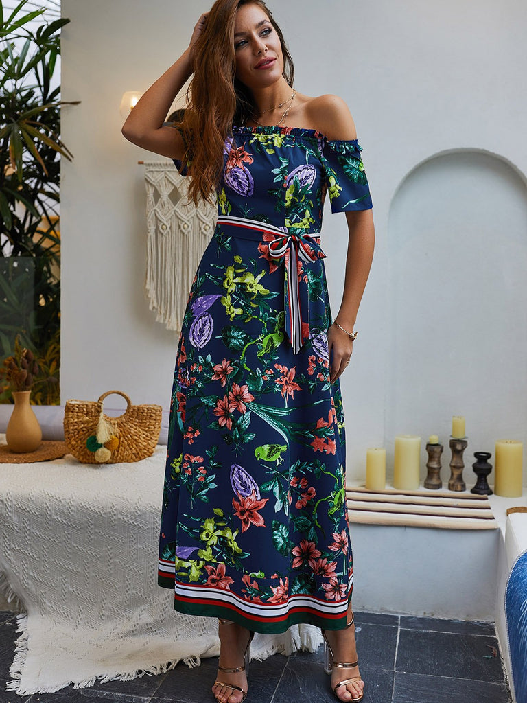 Ladies Navy Floral Dresses