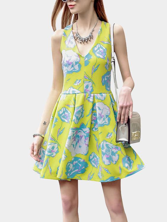 Floral Print Dresses With Crossed Back