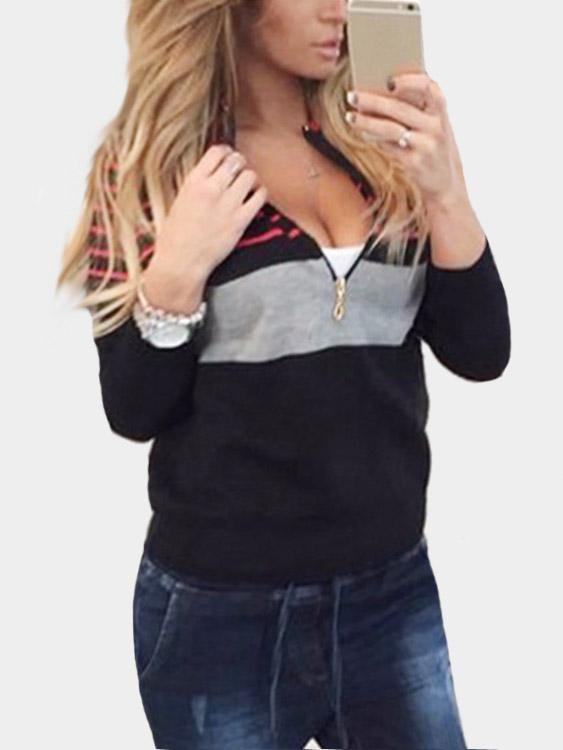 Fashion Knit Striped Long Sleeves Zip Up Sweatshirt