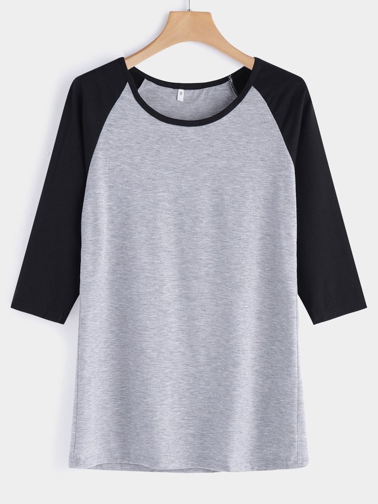 Crew Neck Plain 3/4 Sleeve T-Shirts