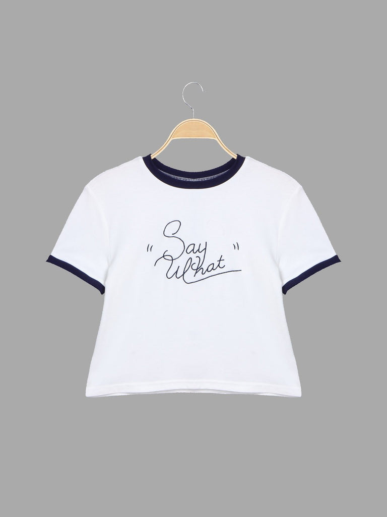 Round Neck Letter Half Sleeve White T-Shirts