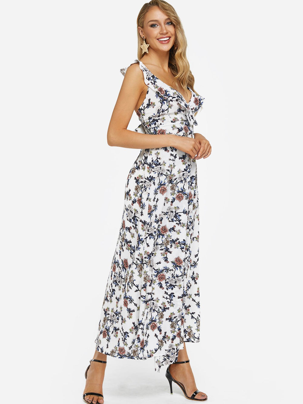 Navy Blue Floral Dress With Sleeves