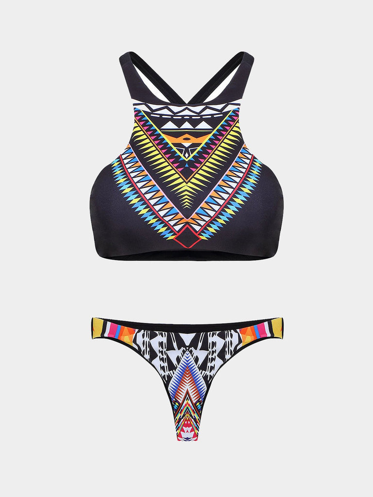 Halter Sleeveless Floral Print Two Piece Bikini