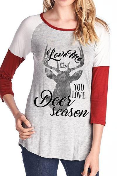 Round Neck Letter Animal 3/4 Sleeve Red T-Shirts