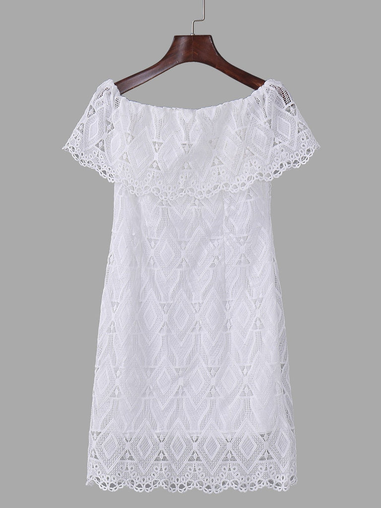 White Off The Shoulder Lace Mini Dresses