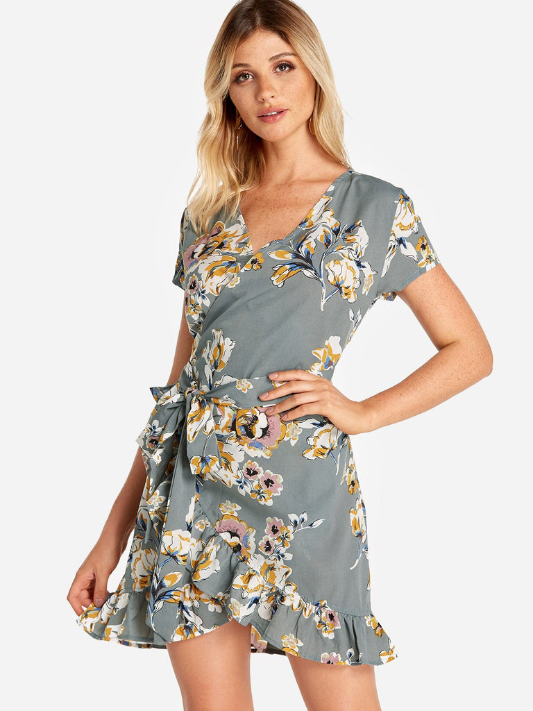 Womens Floral Print Mini Dress