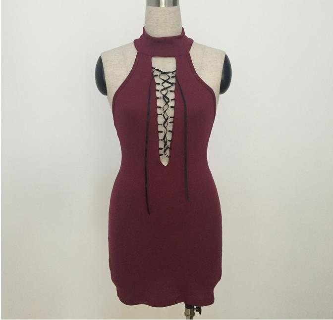 Sexy Backless Bodycon Halter Wine Red Dresses