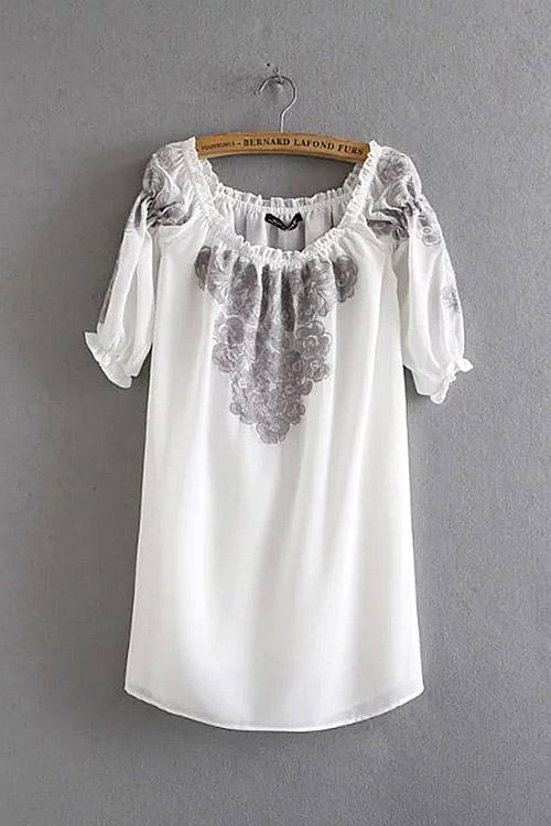 White Off The Shoulder Embroidery Sleeved Beach Dresses