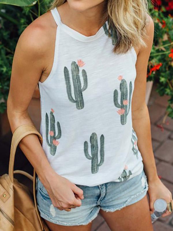 Floral Print Sleeveless Crew Neck Tank Top