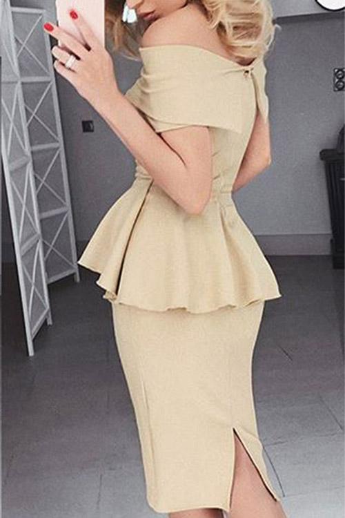 Womens Beige Off The Shoulder Dresses