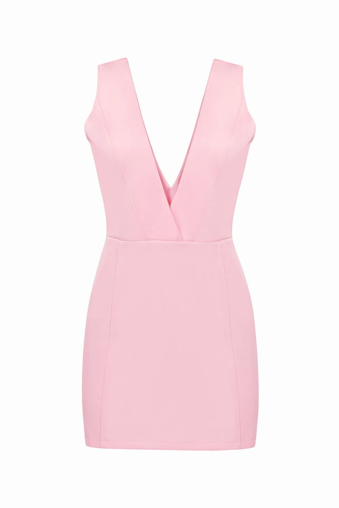 Pink V-Neck Sleeveless Dresses