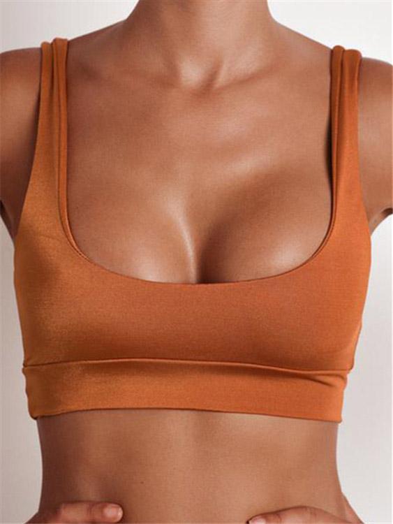 Scoop Neck Sleeveless Plain Bodycon Bikini Top