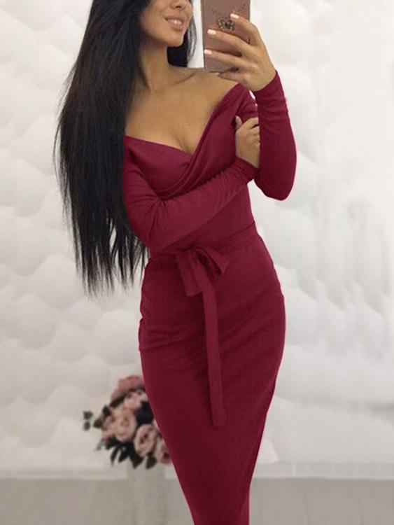 Womens Burgundy Off The Shoulder Dresses